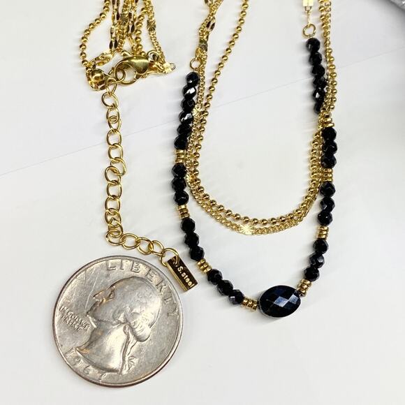 NEW Gold and Onyx 3 Strand Layering Necklace - Picture 6 of 8